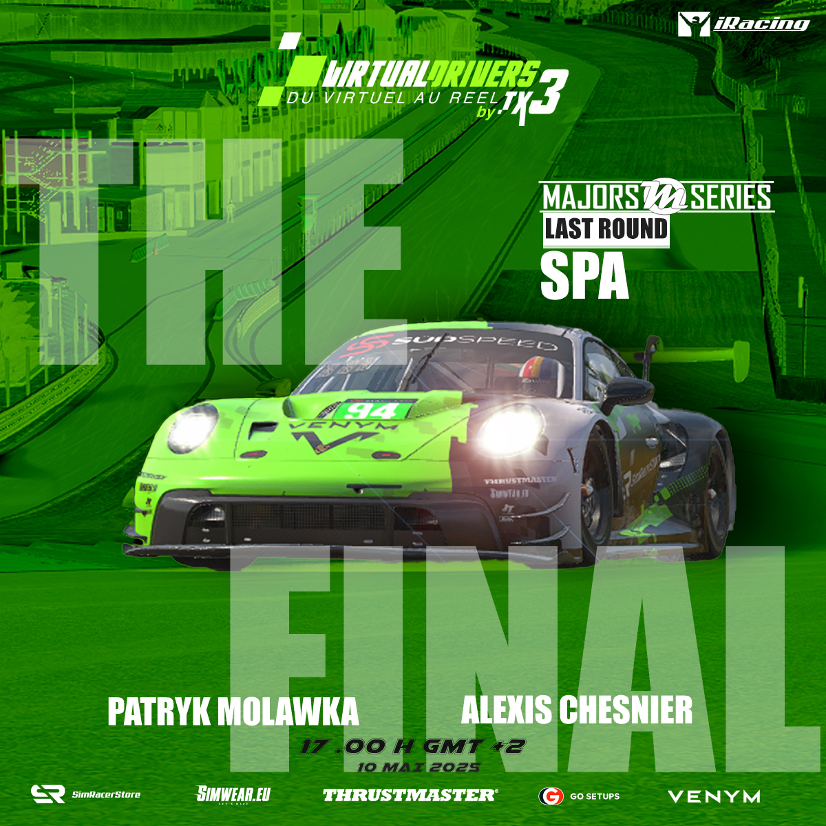 Virtualdrivers by TX3 (@vdbytx3) on Twitter photo ▶️CE SOIR  17HEURES
💚🤍🖤Patryk et Alexis vont partir pour la dernière manche du MEC.
Une course de 8H sur le mythique circuit de Spa🇧🇪
En espérant ramener une petite médaille 🥉et continuer à être dans le top 3 du classement général ...
ON LIVE youtube.com/@TheMajorsSeri… ▶️CE SOIR  17HEURES
💚🤍🖤Patryk et Alexis vont partir pour la dernière manche du MEC.
Une course de 8H sur le mythique circuit de Spa🇧🇪
En espérant ramener une petite médaille 🥉et continuer à être dans le top 3 du classement général ...
ON LIVE youtube.com/@TheMajorsSeri…