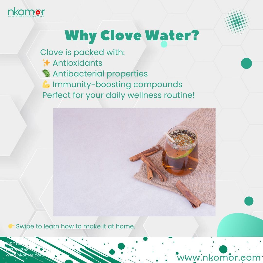NkomorHealth's tweet photo. Clove Water Magic! ✨
Boost your digestion and immunity with this simple home remedy! 🌿 
Swipe to learn how to make clove water at home and experience the benefits for yourself! 🌸
Share your experience with us! 💬 
#CloveWater #NaturalRemedies #WellnessBoost https://t.co/3iUZKdGvhb