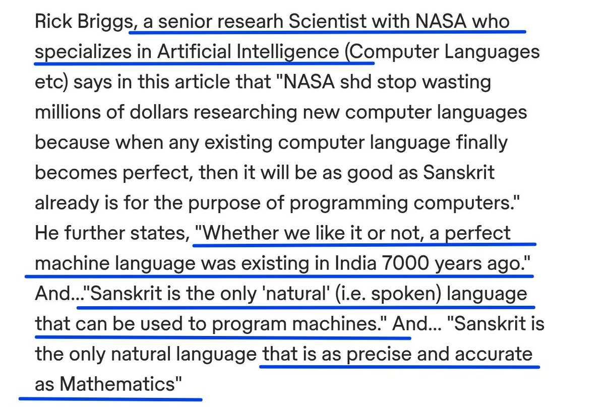 Did you know?

Eick Briggs, a senior research Scientist with NASA who specializes in Artificial Intelligence wrote an article in AI magazine in 1985 on Sanskrit

It was he who said:
-"Sankrit is the only natural language that can be used to program machines"

You should have