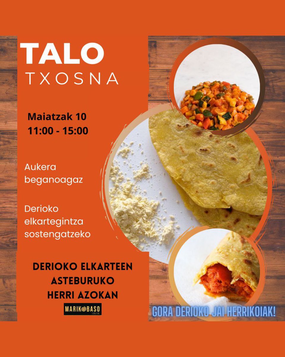 Zapatuan Derioko herri azoka egingo da: herriko elkarteak, artisauak eta abar izango dira. Talo txosna jarriko dugu guk Derioko elkartegintza sustengatzeko. Erdu!!