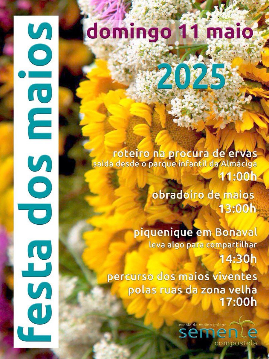 Festa dos Maios 🌸🌿

🗓 domingo, 11 de maio
🕚 11h
📍 parque infantil Almáciga
