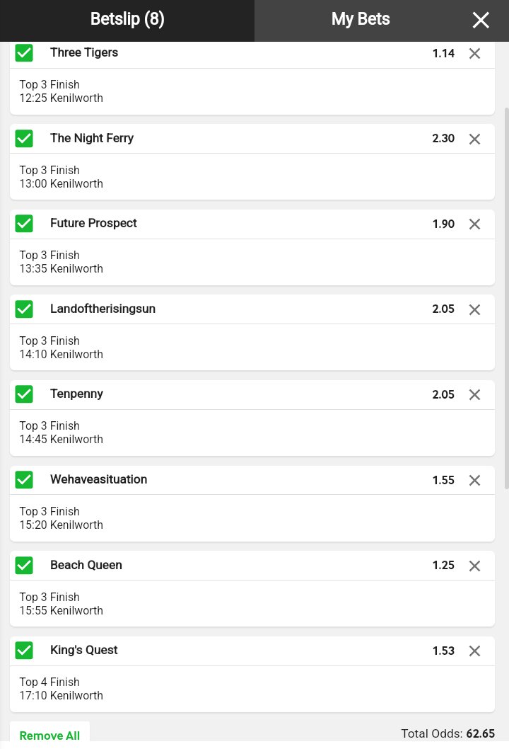 Goooood Morning 😊
Today's Super Risky Horse Racing Bet 
Code : 124E99B
Track : Kenilworth 
Risk : ⚡ ⚡ ⚡ 
#BETWAY