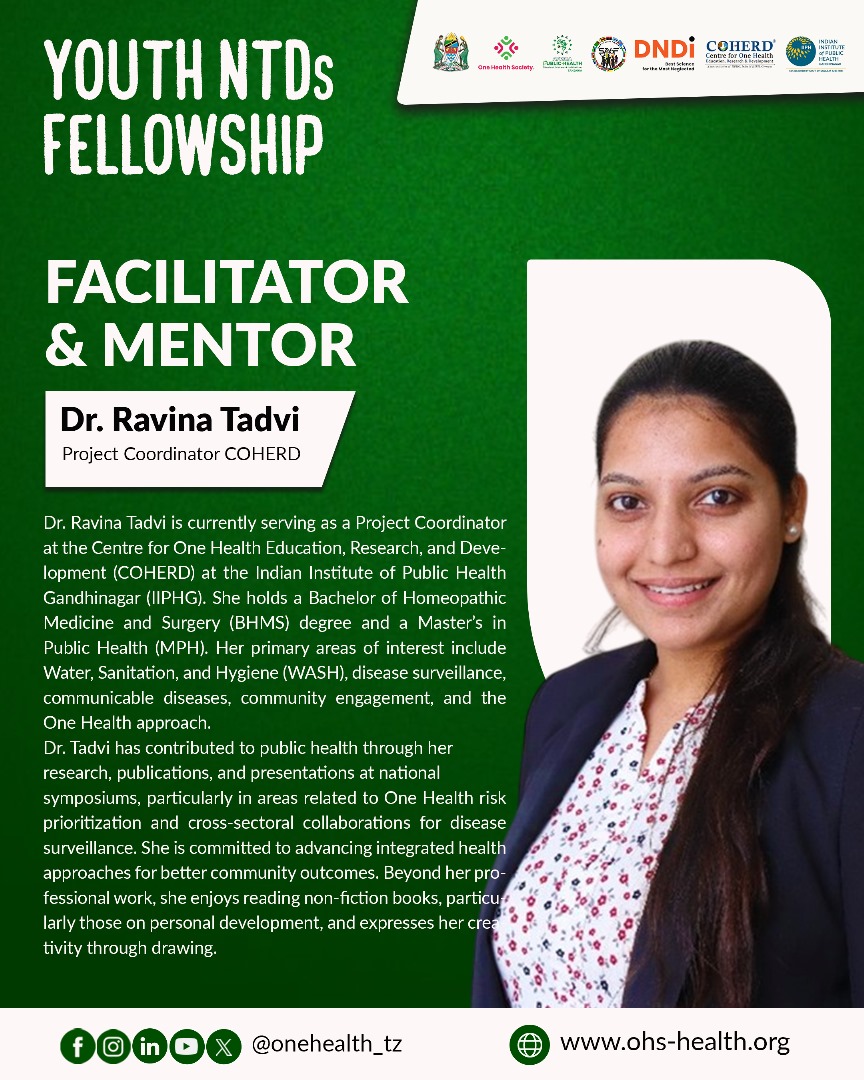 Meet Dr Ravina Tadvi from India Institute of Public Health Gandhinager (IIPHG) who will join us as facilitator and mentor for the NTDs youth fellowship.

Our partnership and collaboration across the global, will benefit our Fellows as they will get a chance to learn from the best