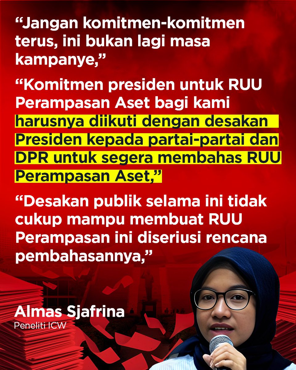 kanalsa_id's tweet photo. Indonesia Corruption Watch (ICW) meminta Presiden Prabowo tidak berhenti pada pernyataan dukungan terhadap Rancangan Undang-Undang (RUU) Perampasan Aset. ICW menagih Prabowo untuk merealisasikan RUU tersebut agar tidak hanya sekadar berkomitmen.
Sc/Kompas.com
#kanalsa #prabowo https://t.co/iCLAUKM1cO