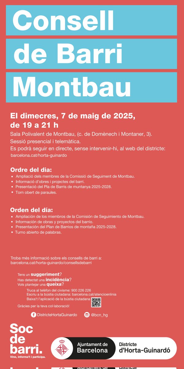 Demà Consell de Barri a Montbau, vine a dir la teva.