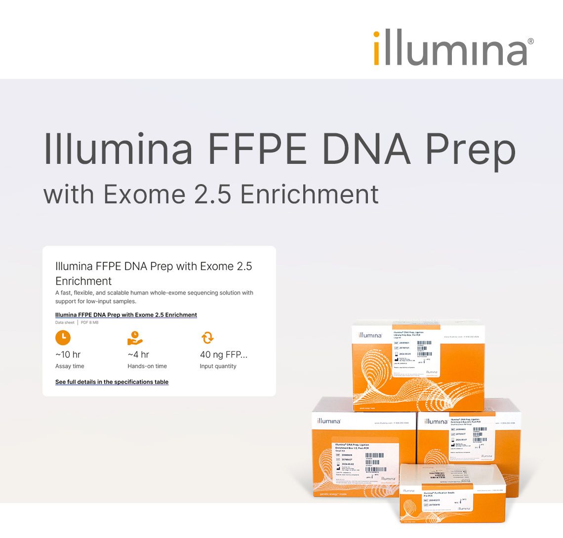 AnalitykGroup's tweet photo. @illumina  introduces FFPE DNA Prep with Exome 2.5 Enrichment—its latest whole exome sequencing solution, optimized for challenging samples such as formalin-fixed, paraffin-embedded (FFPE) tissues commonly used in oncology research and clinical trials.

https://t.co/mYsBOGoVY9 https://t.co/mXPkOVPyB5