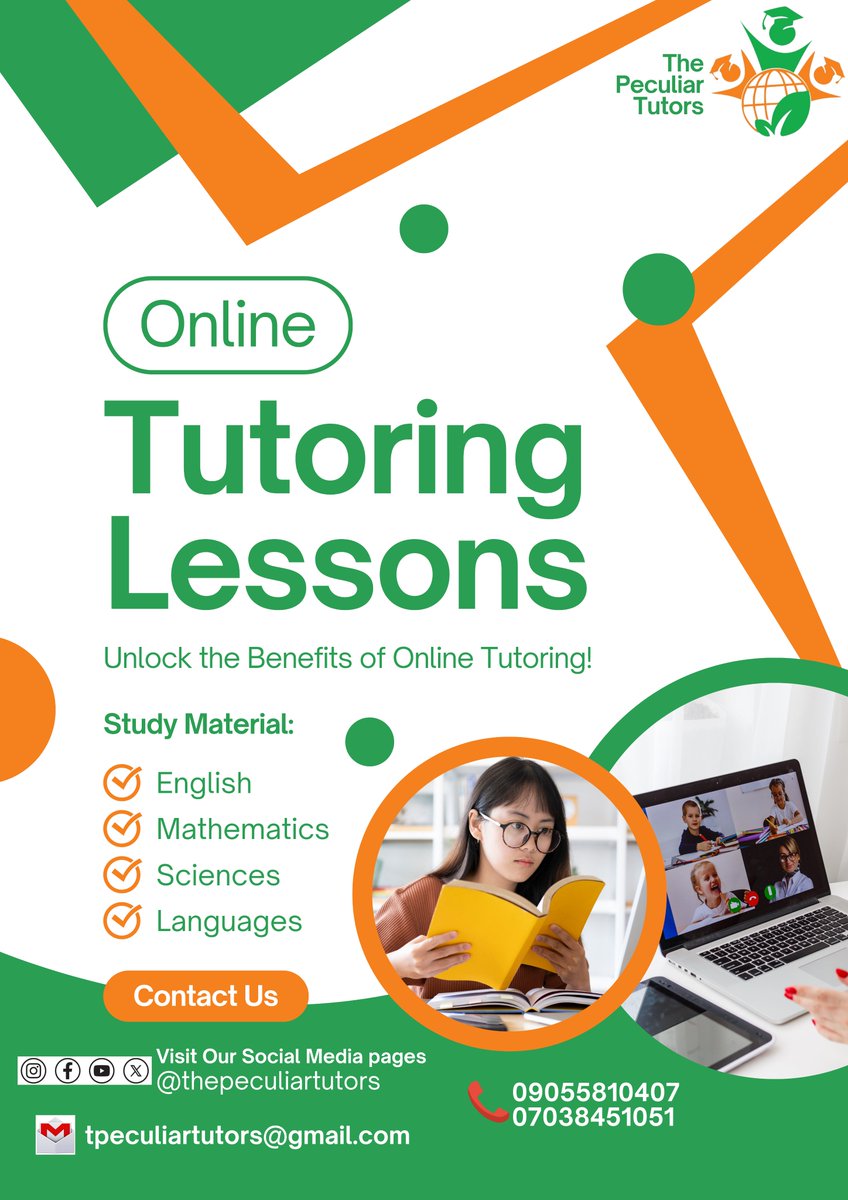 TutorsPeculiar's tweet photo. ✨ Unlock Your Child’s Potential with The Peculiar Tutors! 📚
Join our 𝗢𝗻𝗹𝗶𝗻𝗲 𝗧𝘂𝘁𝗼𝗿𝗶𝗻𝗴 𝗟𝗲𝘀𝘀𝗼𝗻𝘀 and gain access to expert support in 𝗘𝗻𝗴𝗹𝗶𝘀𝗵, 𝗠𝗮𝘁𝗵𝗲𝗺𝗮𝘁𝗶𝗰𝘀, 𝗦𝗰𝗶𝗲𝗻𝗰𝗲𝘀, 𝗮𝗻𝗱 𝗟𝗮𝗻𝗴𝘂𝗮𝗴𝗲𝘀—from the comfort of your home! 🏠💡#VDM https://t.co/SY0IyGAzOb