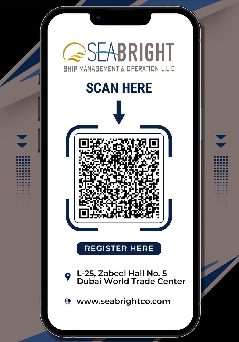 SeaBrightShip's tweet photo. We’re live at Seatrade Maritime Logistics ME 2025!

Stand L-25, Zabeel Hall 5, #DWTC
6–8 May 2025

Meet our team, explore our services &amp; discover what sets us apart!

🔗 Scan the QR to register
🌐 https://t.co/7Mf1RVIBl9

#SeaBright #SMLME #Seatrade2025 https://t.co/iHmzot2KeE
