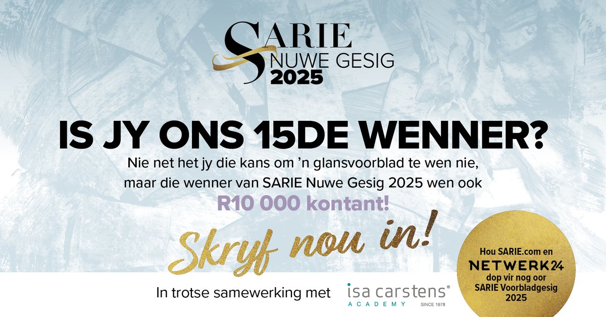 💰R10 000 + VOORBLAD-ROEM!💰 R10 000 vir vanjaar se SARIE Voorbladgesig én R10 000 vir die SARIE Nuwe Gesig! Geen ervaring nodig, skryf net in: brnw.ch/21wSr2Z. #IsaAesthetics #IsaCarstensAcademy