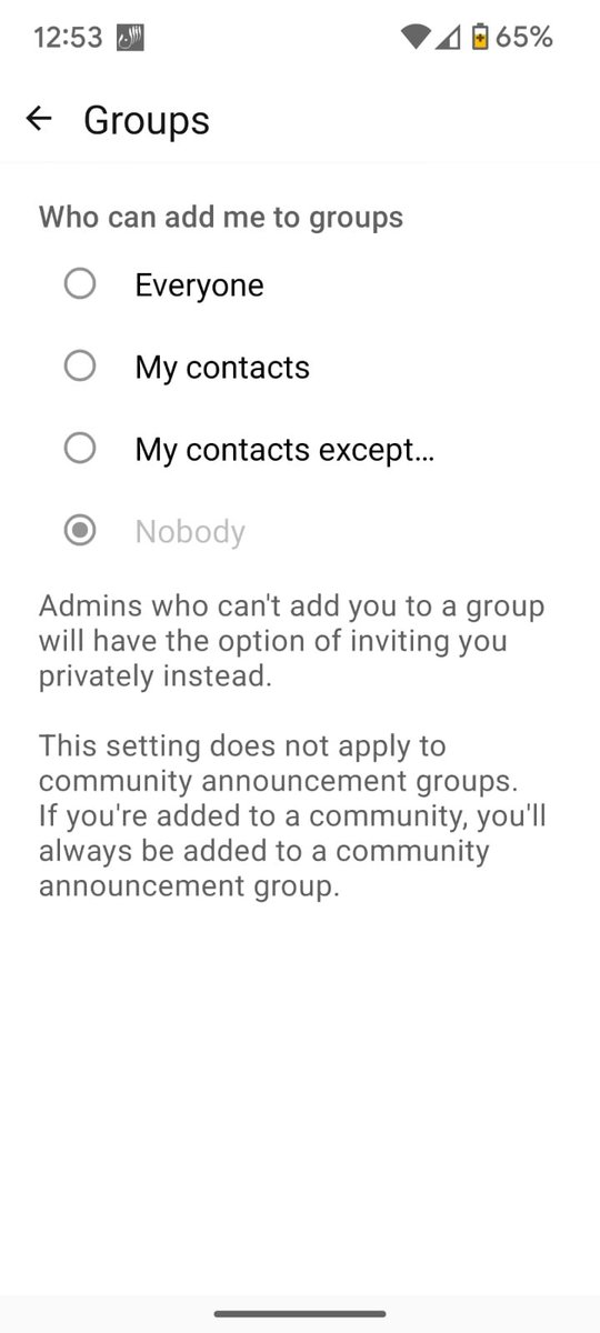 Sharjeel's tweet photo. @NGKabra There used to be an option as "Nobody" which is no longer available https://t.co/Q6iMC2IQLO