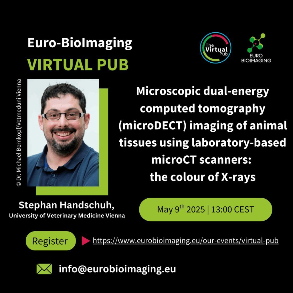 At this week's #VirtualPub, we welcome Stephan Handschuh, <a href="/VetmeduniVienna/">Vetmeduni</a>, on "Microscopic dual-energy computed tomography (microDECT) imaging of animal tissues using laboratory-based microCT scanners: the colour of X-rays.”
🗓️ Friday, May 9 at 13:00 CEST 
Abstract &amp;
