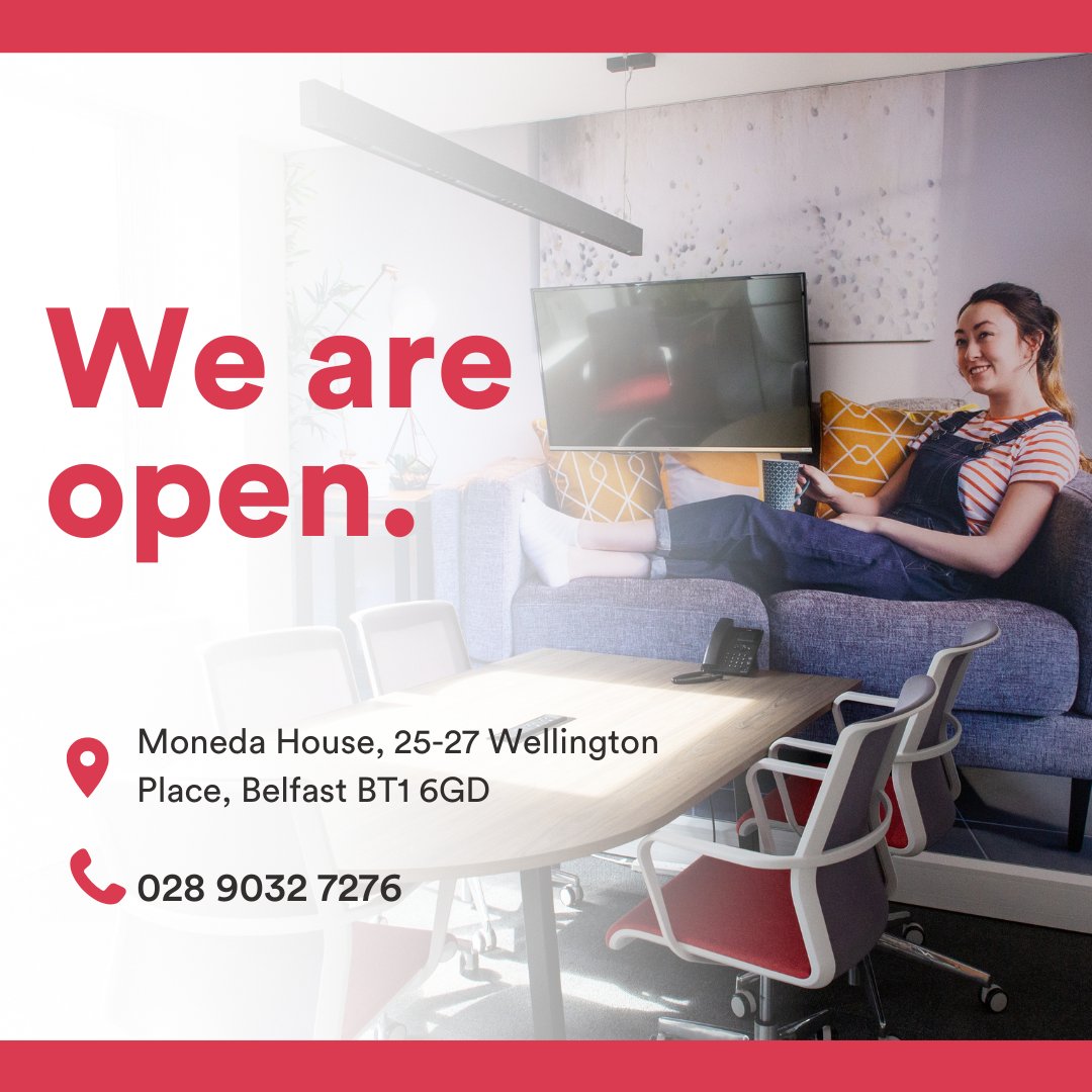 Our office is now open again after the Bank Holiday. 

Got a question about Co-Ownership? Speak to one of our customer advisors by calling 028 9032 7276, call into our Belfast office, or book an appointment to speak to us using this link: calendly.com/co-ownership.