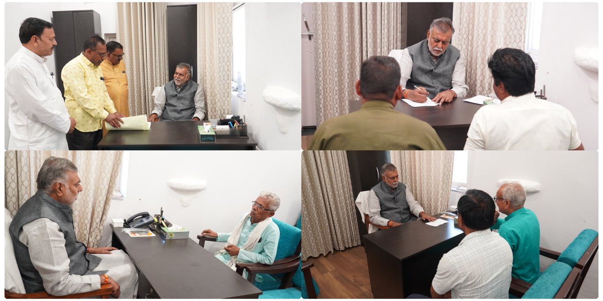 आज भोपाल आवास कार्यालय में खंडवा जिला पंचायत अध्यक्ष श्रीमती पिंकी वानखेडे, जौरा पूर्व विधायक श्री <a href="/SSubedarsingh/">subedar singh rajoda</a> , पूर्व जिला पंचायत अध्यक्ष श्री शिवचरण पटेल जी ने भेंट की और कार्यकर्ता व जनप्रतिनिधियों की समस्याएं सुनकर शीघ्र निराकरण हेतु अधिकारियों को निर्देशित किया।