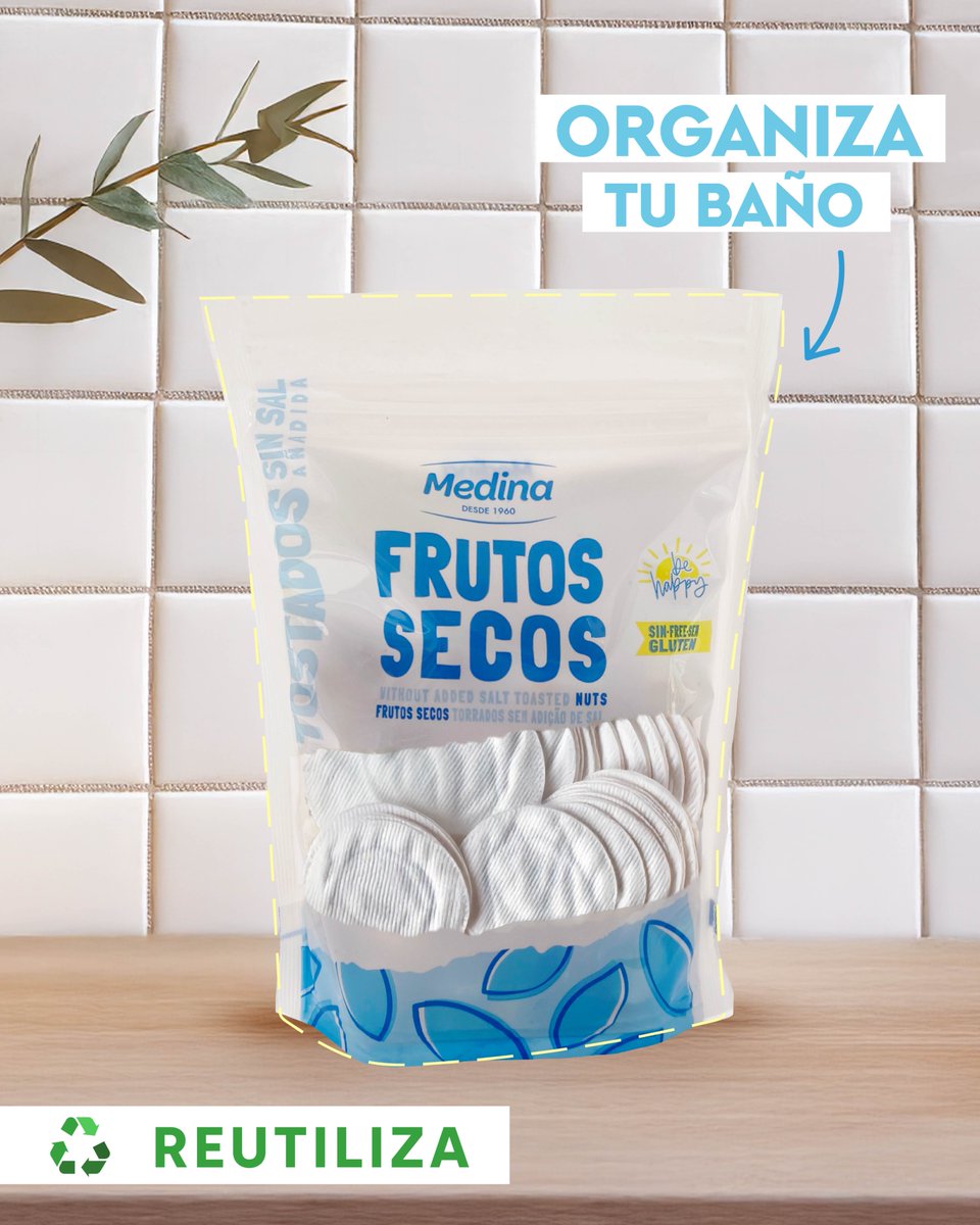 ¡No tires el envase de tus Frutos Secos Medina! ♻️ Es perfecto para guardar algodones, discos desmaquillantes o cualquier cosa que necesites tener organizada en tu baño o tocador.
¡Reutiliza y dale una segunda vida!

#reutilizar #sostenibilidad #organizacion #envases #frutossecos