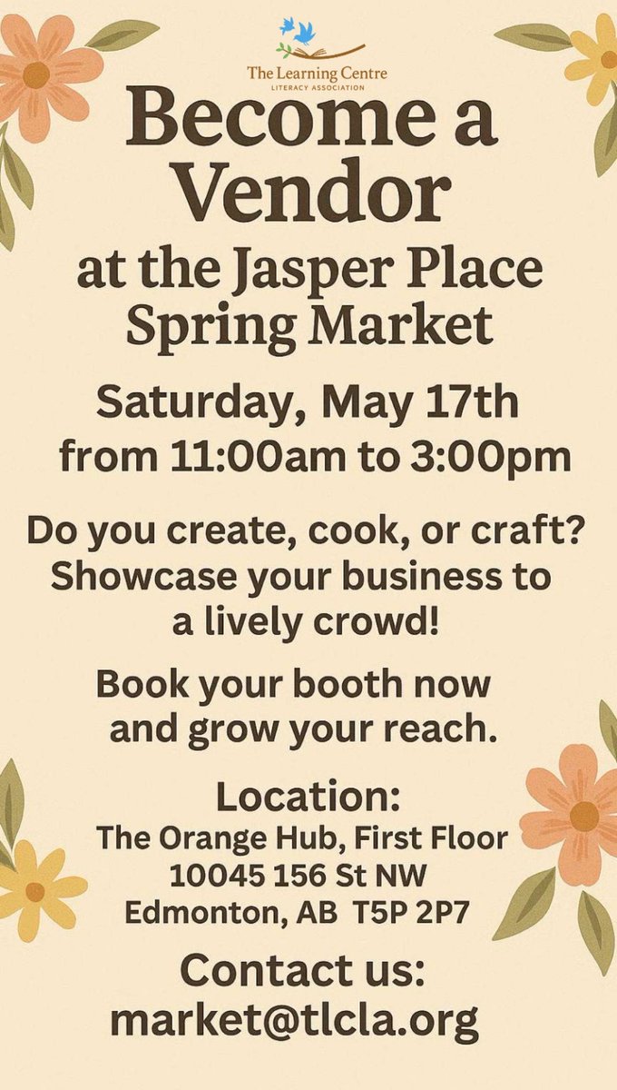 TheLCLA's tweet photo. Become a Vendor at the Jasper Place Spring Market! https://t.co/oi9rhkXCkm
