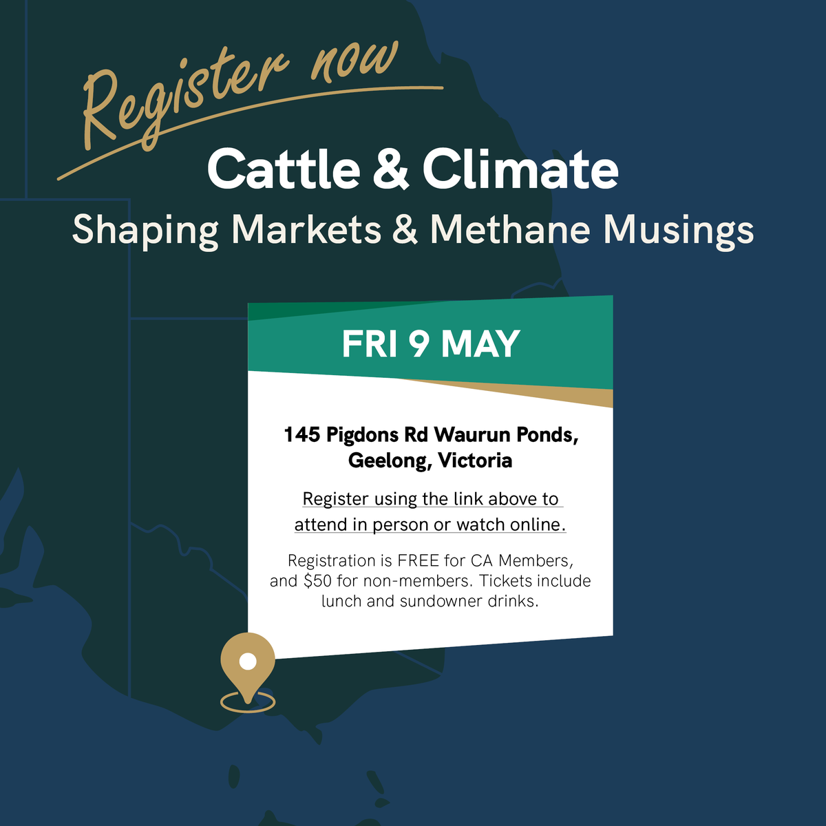 CattleAus's tweet image. 📣Don’t wait til it’s too late – register now for this Friday’s Cattle and Climate forum! Attend either in person @marcusoldham1 Geelong or online. Register at: eventbrite.com.au/e/cattle-clima…