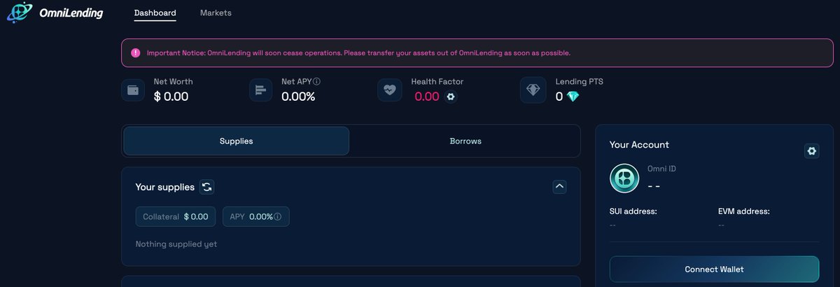 Notice: Lending Service Discontinued Now.

🚨Borrowers, please repay your loans as soon as possible. Forced liquidation will begin in 30 days.🚨

Please take action now to avoid penalties or asset loss.

👉omnilending.omnibtc.finance/lending