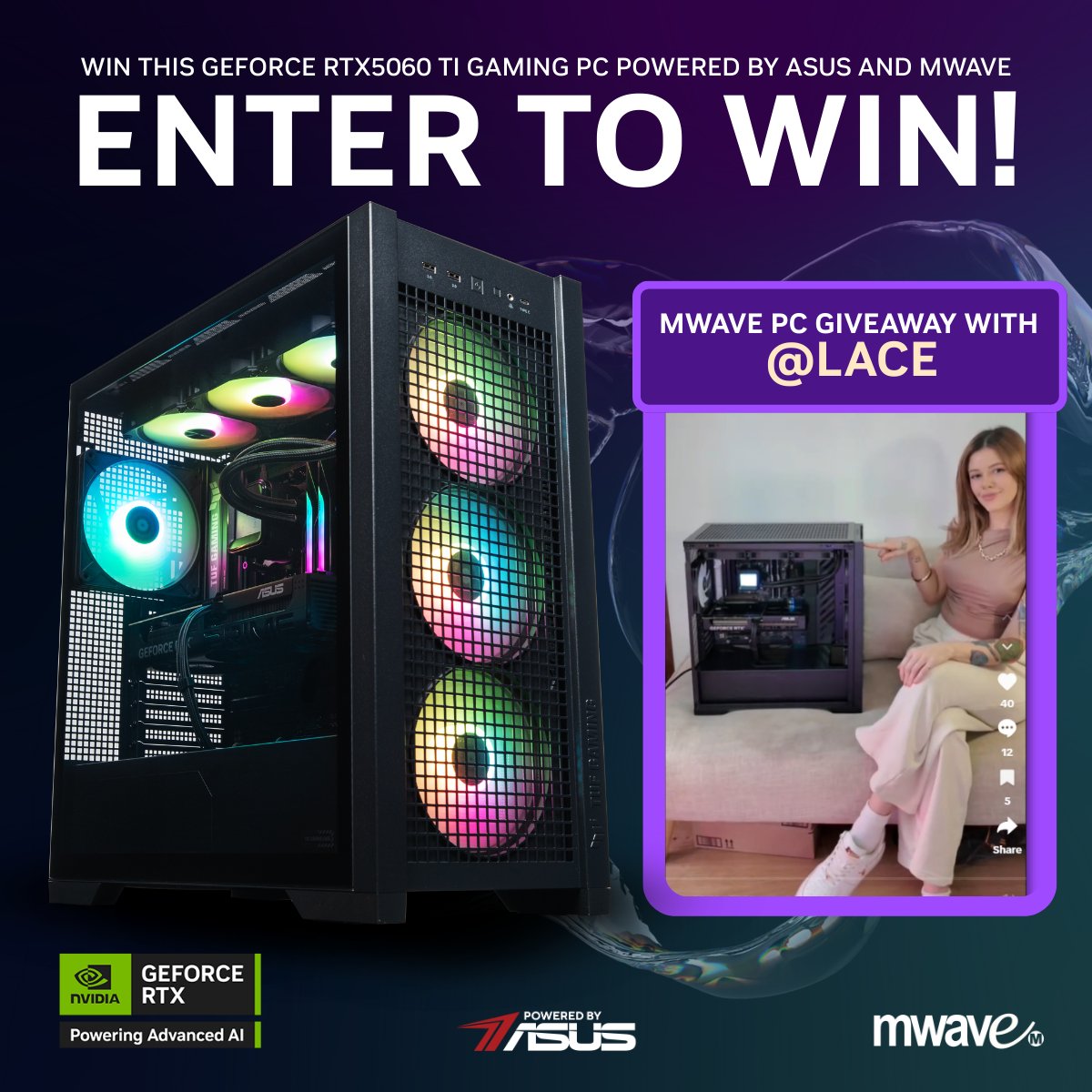 🎉 GIVEAWAY TIME! 🎉

We're teaming up with <a href="/ASUSAU/">ASUS Australia & New Zealand</a> &amp; <a href="/laceysomerville/">LACE</a> to give YOU the chance to win a GeForce RTX 5060 Ti Gaming PC!

Built to win, yours to claim. Enter here 👇mwave.com.au/catalog/giveaw…
