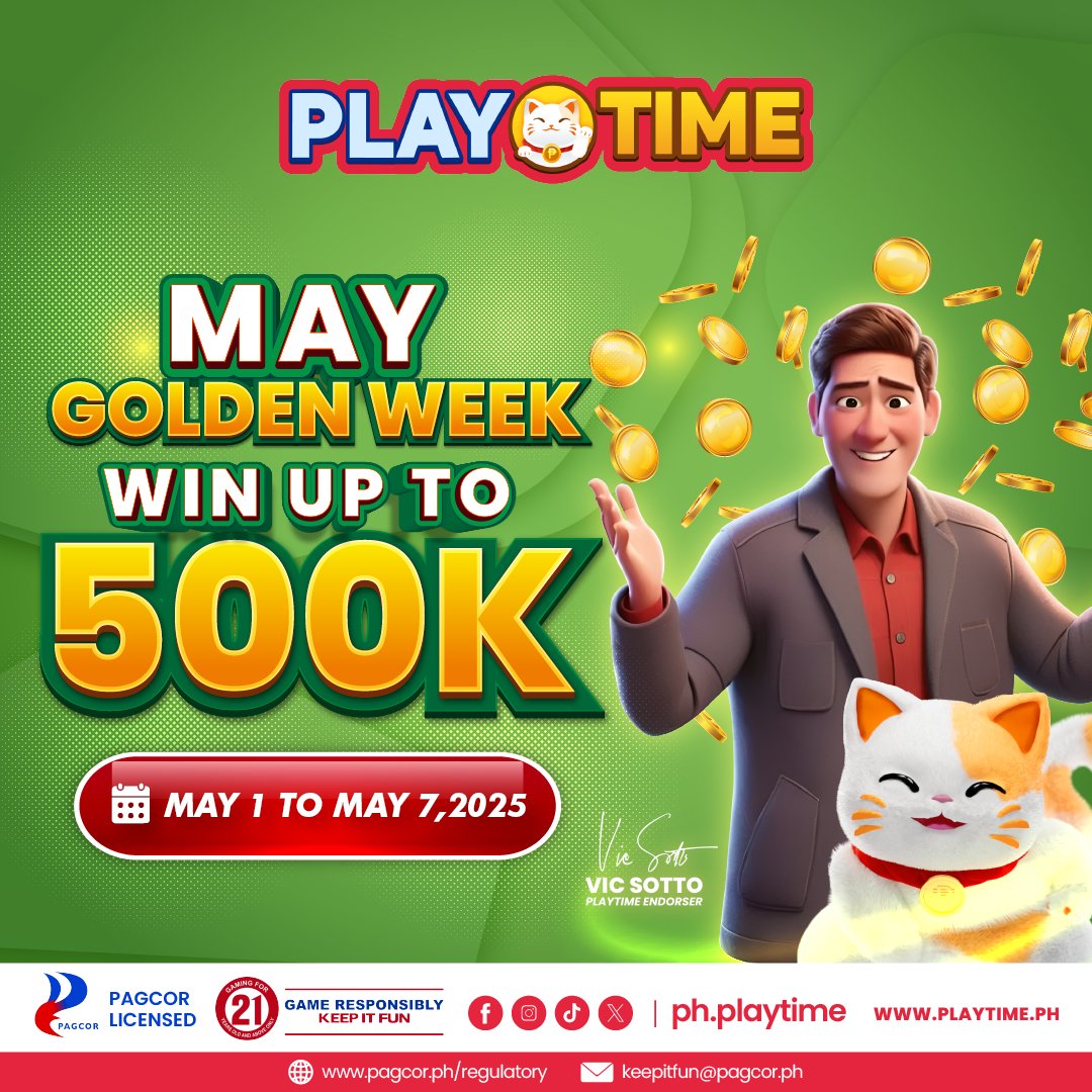 PTGamingph's tweet photo. Level up ang summer saya! Mag-deposit at maglaro sa PlayTime para sa chance manalo up to 500K Lucky Bonus!

Promo runs until May 7 nalang! Huwag palampasin! Available kami sa inyong mga paboritong payment gateway at https://t.co/iLoXGo9mTi.

#PlayTimePH #ItsPlayTime #PlayTime https://t.co/bM5IZ3FGx6