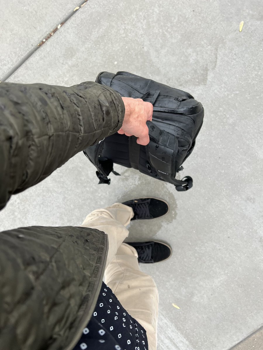 The heavy rain was no match for my <a href="/Nomaticgear/">NOMATIC</a> Travels Pack today! 💦