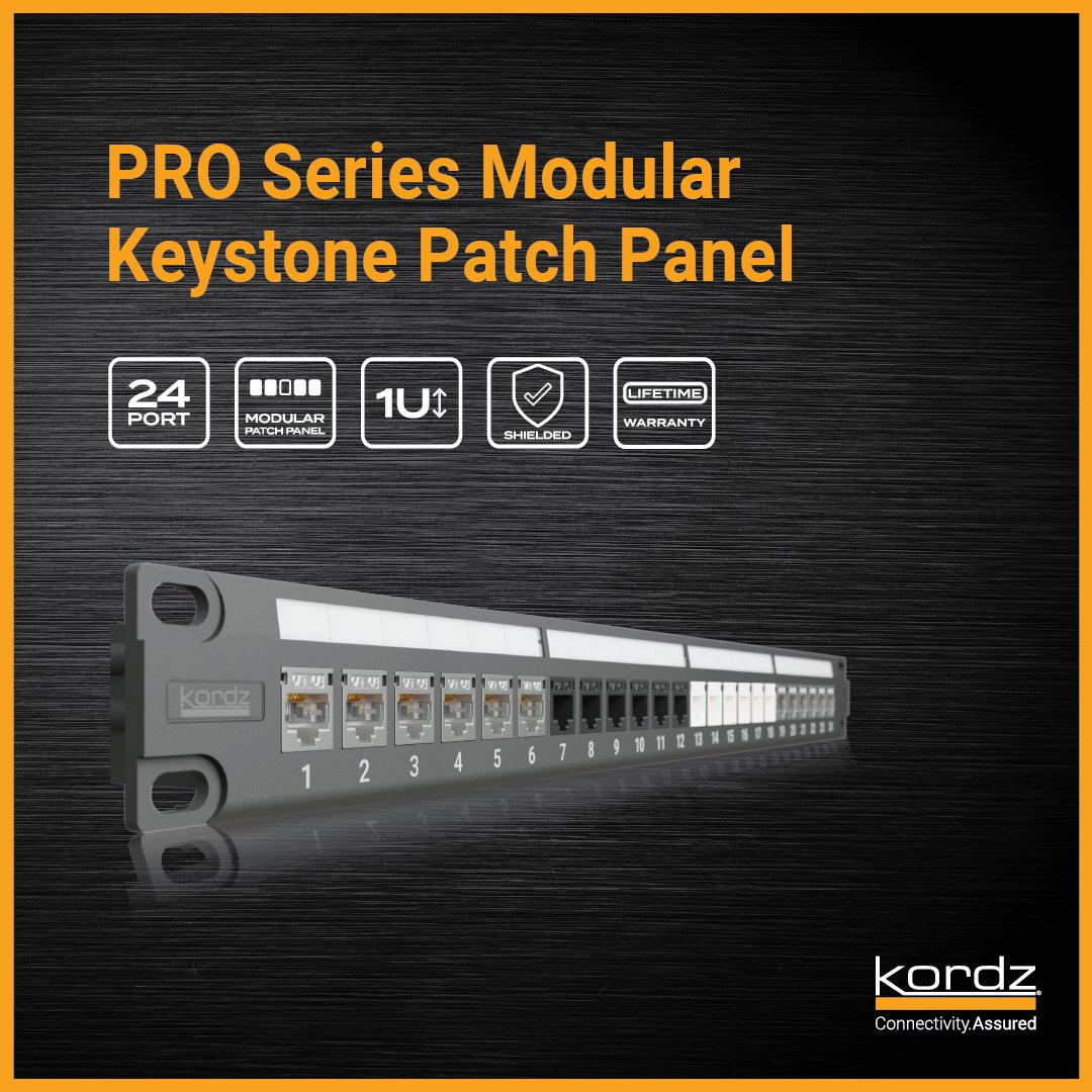 KordzAustralia's tweet image. The PRO Series Modular Keystone Patch Panel is Kordz’ robust and convenient rack termination solution for structured network cabling projects, giving integrators peace of mind. Available &amp;amp; In stock now, click the link in the bio to find out more! #KordzAU #PatchPanel #Keystones