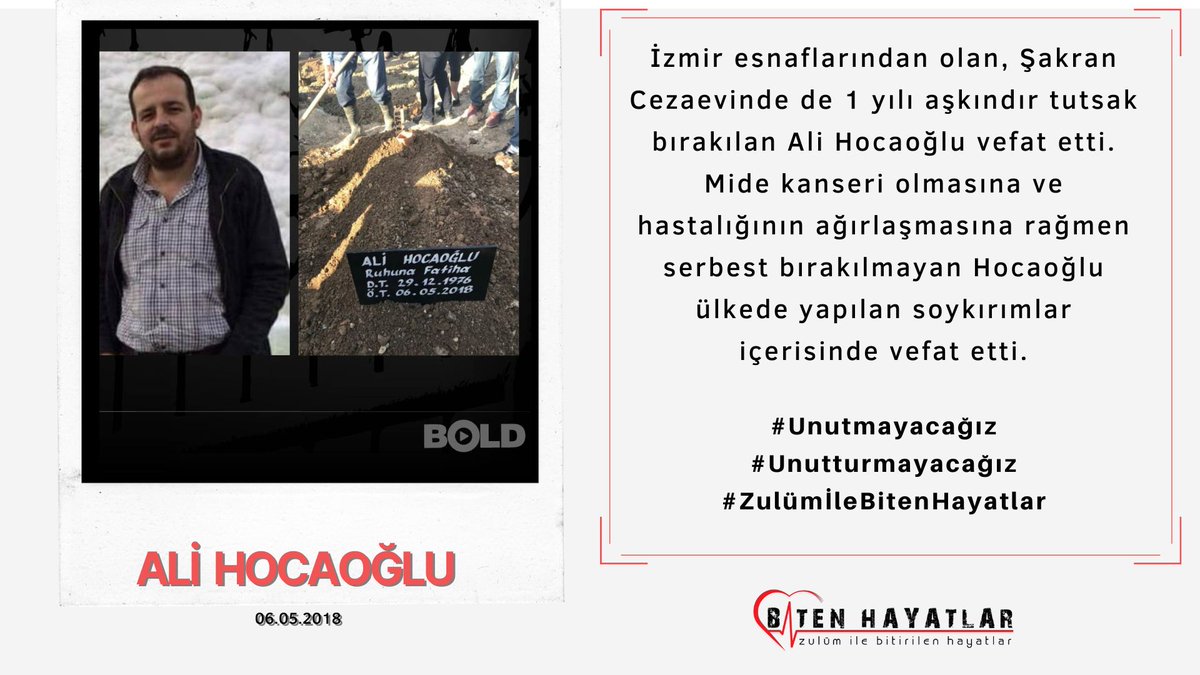 ALİ HOCAOĞLU

#Unutmayacağız
#Unutturmayacağız
#ZulümİleBitenHayatlar
bitenhayatlar.com