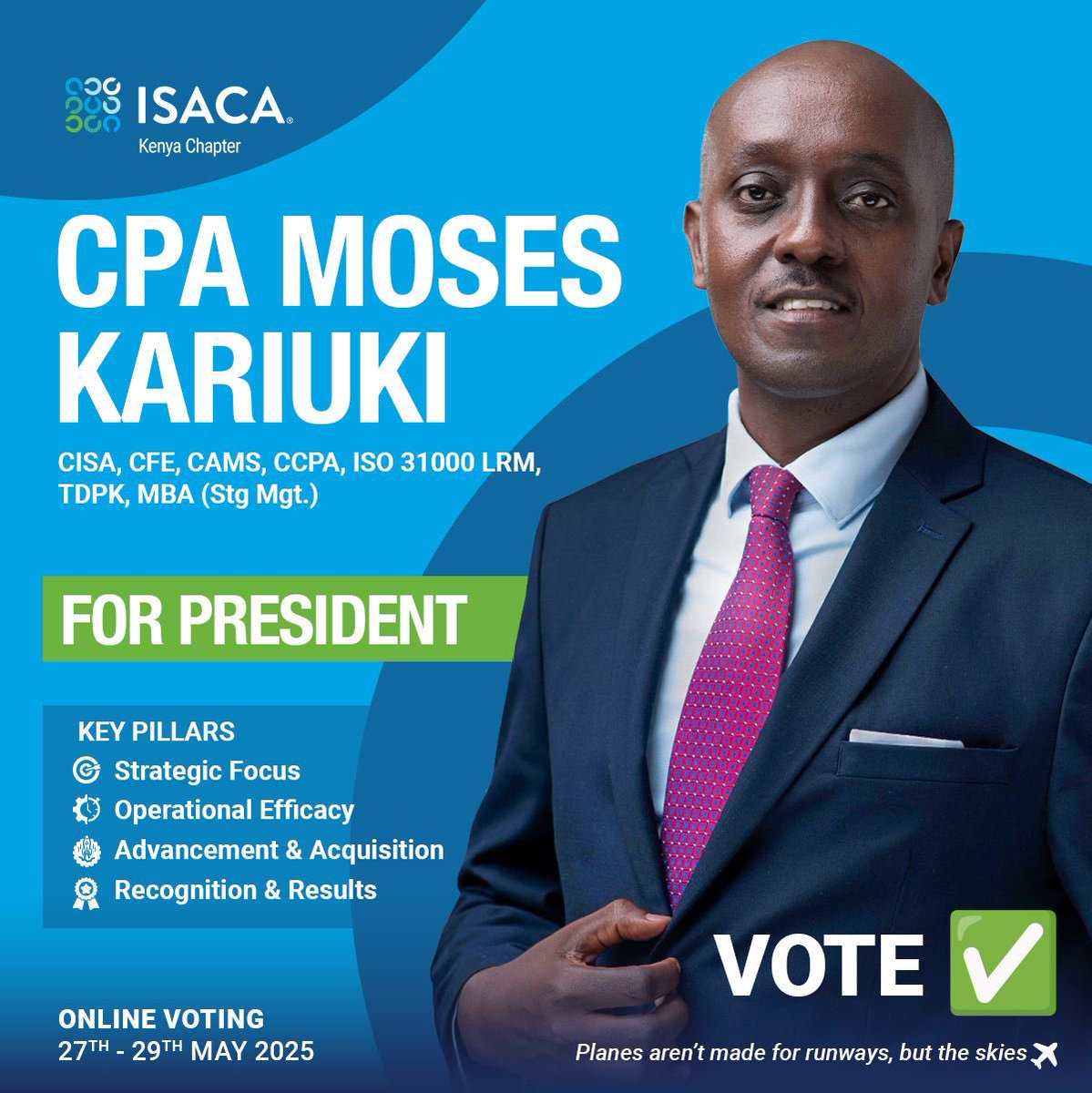 justinloyd_ke's tweet photo. A vote For Moses as the next ISACA Kenya chapter is a vote for a sustainable SOAR agenda. 

#VoteMosesISACA2025
#SoarWithMoses #ISACAKenyaChapterElections2025
#DeliveringResults #MosesForPresident ✅ https://t.co/ZH40Z0F7tz