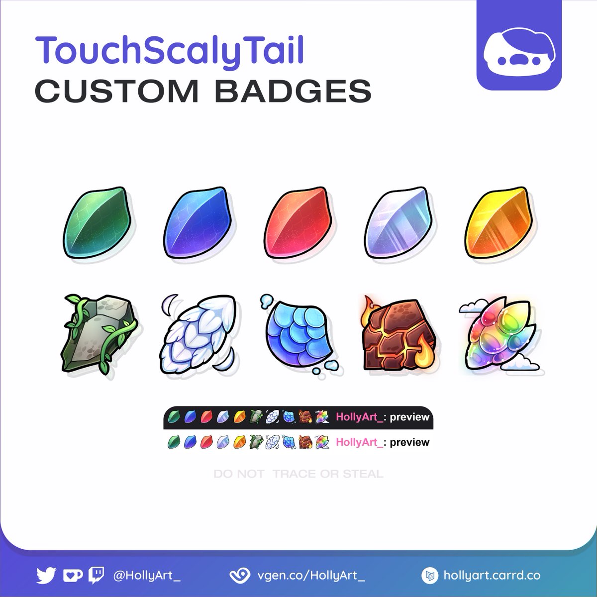 -ˏˋ 𝐛𝐚𝐝𝐠𝐞 𝐜𝐨𝐦𝐦𝐢𝐬𝐬𝐢𝐨𝐧 𝐟𝐨𝐫 TouchScalyTail ˊˎ- 

    - - - - - - - - - - - - - - - - - -    

   Thank you! 💜
   So many scales!

 #VGen #Vtuber #VGenComm