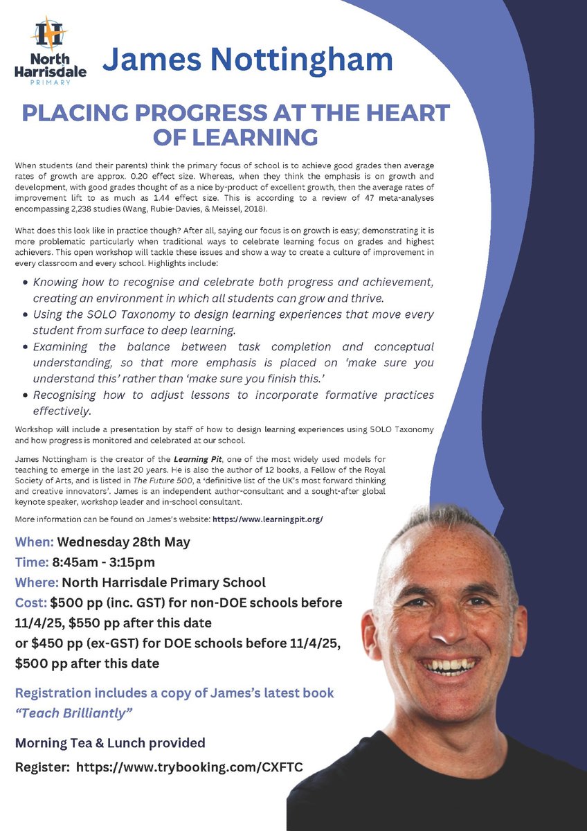 Becky Carlzon (@beckycarlzon) on Twitter photo Excited to be attending this conference with <a href="/JamesNottinghm/">James Nottingham</a> in Perth!
James always challenges my thinking and is full of research-based practical strategies that are proven to make a difference to student progress.
Look forward to seeing you too if you're coming! Excited to be attending this conference with <a href="/JamesNottinghm/">James Nottingham</a> in Perth!
James always challenges my thinking and is full of research-based practical strategies that are proven to make a difference to student progress.
Look forward to seeing you too if you're coming!
