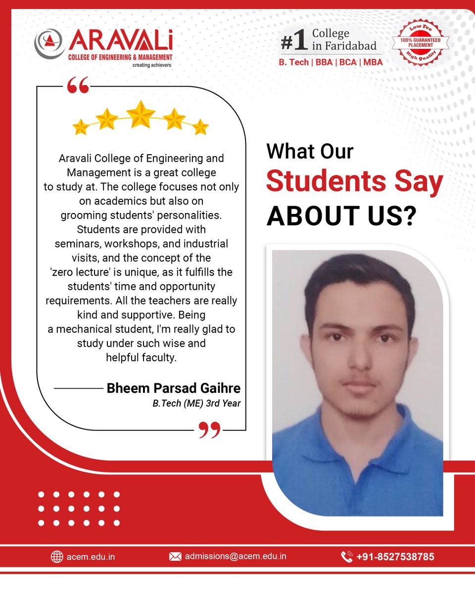 acem2008's tweet image. ✨ Real Words. Real Experience. Real Growth.

Hear it from Bheem Parsad Gaihre, our proud Mechanical Engineering student! 🛠️

At Aravali College of Engineering &amp;amp; Management, we don’t just teach—we transform.

#BTechLife #EngineeringGoals #AravaliCollege #ACEMIndia