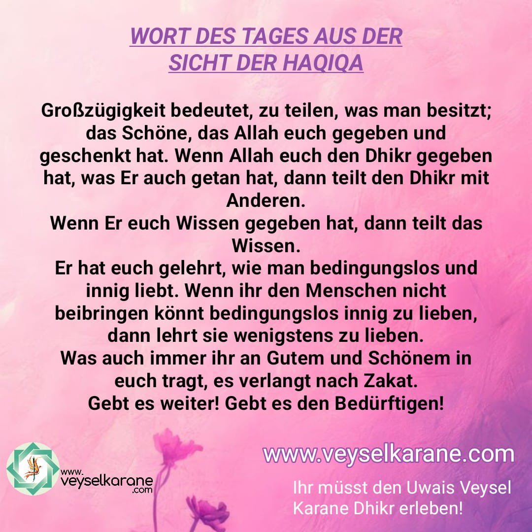uwaisindeutsch1's tweet photo. Zakat ist von außen gesehen das, was man den Bedürftigen gibt.
Aus der Sicht der Marifa ist Zakat das, was man Allah gibt.
Und auf der Stufe der Wahrheit (Haqiqa) ist Zakat das, was man sich selbst gibt.
Seid großzügig! @veyselkarane https://t.co/zfKguR1wgj