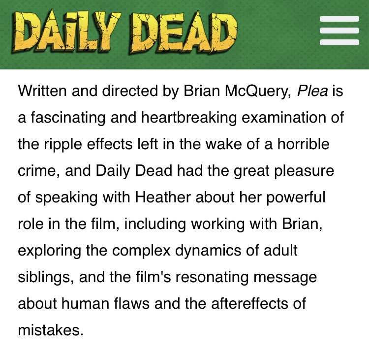 <a href="/LangenkampH/">Heather Langenkamp</a> (@WesCraven’s #anightmareonelmstreet, <a href="/flanaganfilm/">Mike Flanagan</a>’s #TheMidnightClub) discusses PLEA with <a href="/DailyDeadNews/">Daily Dead</a>!

Rent or purchase @Amazon Prime

Stream free (with ads) <a href="/FawesomeTv/">fawesome.tv</a> or <a href="/hooplaDigital/">Hoopla Digital</a>

<a href="/BayViewEnt1/">BayView Entertainment</a>
<a href="/theactorsstudio/">The Actors Studio</a>
#pleafilm #SupportIndieFilm