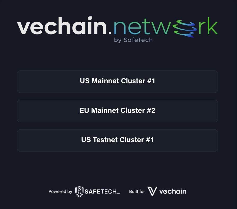 All Public #VechainNetwork (test and mainnet clusters) are upgraded to the latest #Thor version 2.2.2 <a href="/vechainofficial/">VeChain</a> <a href="/SafeTech_Labs/">SafeTech</a> 

vechain.network