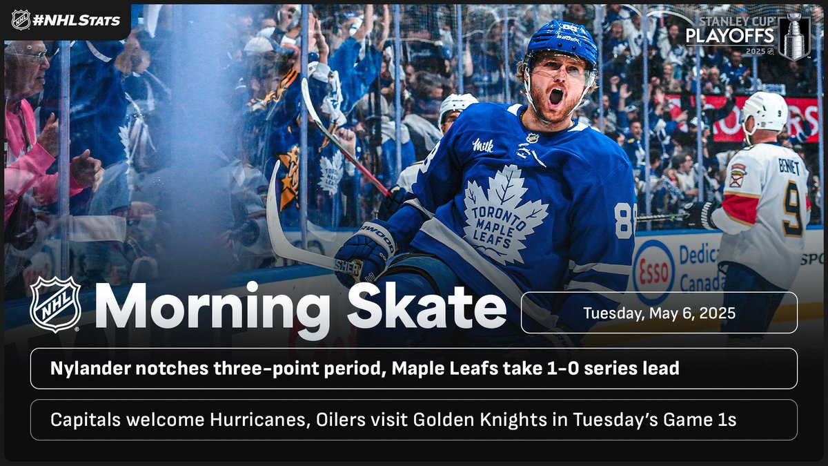 NHL Morning Skate: #StanleyCup Playoffs Edition – May 6, 2025

▪️ <a href="/MapleLeafs/">Toronto Maple Leafs</a> stave off Panthers comeback attempt to take 1-0 series lead
▪️ <a href="/NYIslanders/">New York Islanders</a> win 2025 #NHLDraft Lottery
▪️ Two more Game 1s slated for Tuesday

#NHLStats: media.nhl.com/public/news/18…