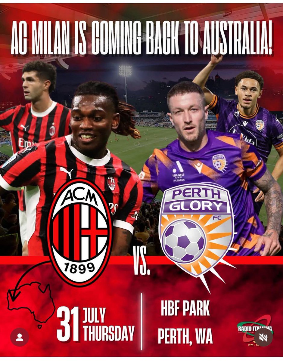 We got incredible news ragazzi.

AC MILAN IS COMING BACK TO PERTH ❤️🖤😍

Can’t wait to see our team live again.
