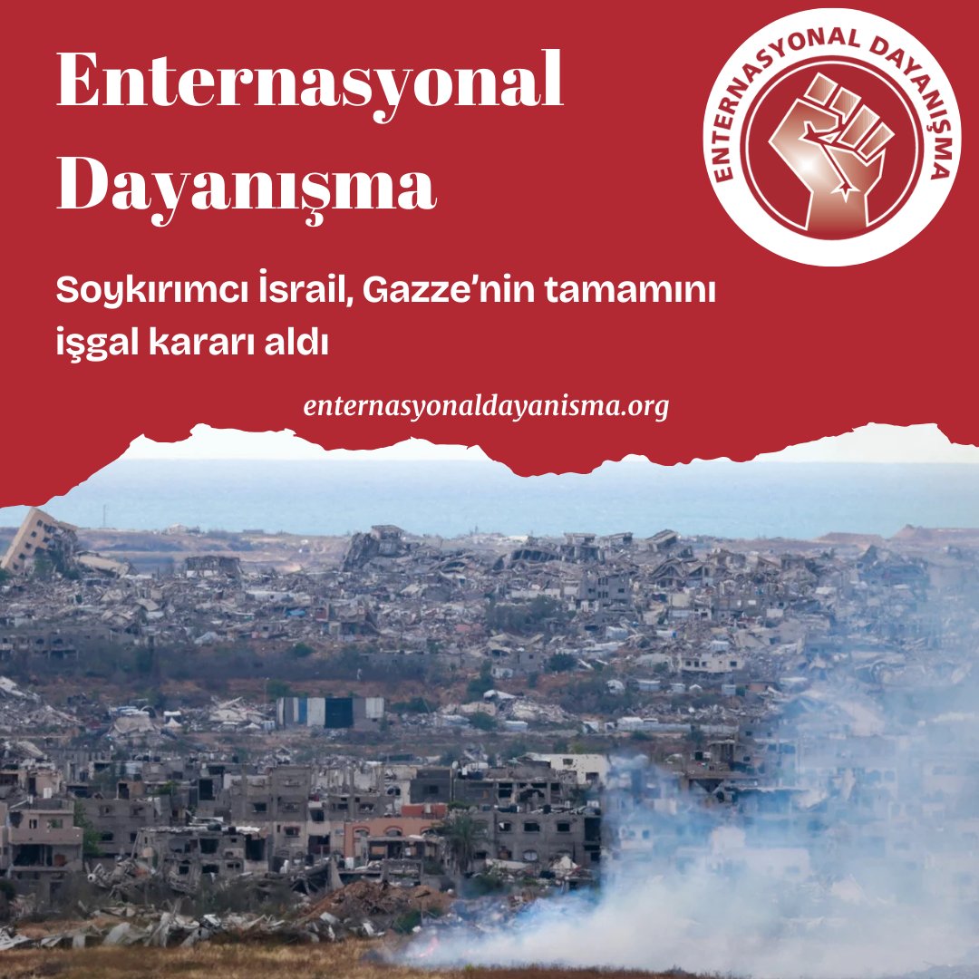 📍 Soykırımcı İsrail, Gazze’nin tamamını işgal kararı aldı

👉 İsrail hükümeti, Gazze Şeridi’nde işgali genişletmeyi amaçlayan saldırı planını onayladı. Planın Gazze’nin topyekün işgalini içerdiği belirtiliyor.

▶️ Ayrıntılar: enternasyonaldayanisma.org/2025/05/06/soy…