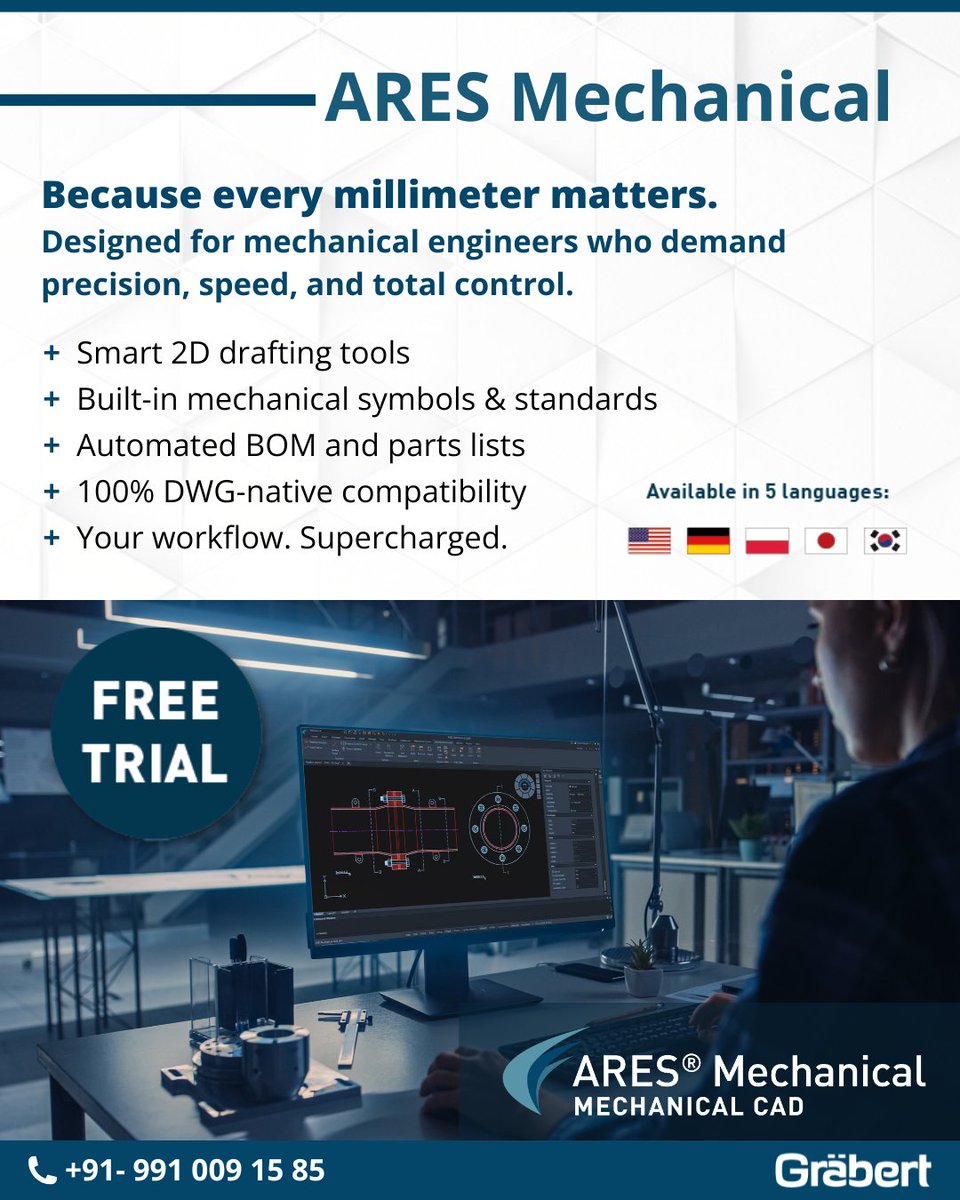 GraebertIndia's tweet image. 🔧 ARES Mechanical: Because every millimeter matters.
✔️ Smart 2D drafting
✔️ Built-in mechanical symbols
✔️ Automated BOM
✔️ 100% DWG-native
⚡ Supercharge your workflow!
🎯 Try FREE: +91-9910091585
#MechanicalCAD #DWG #Graebert #CADSoftware