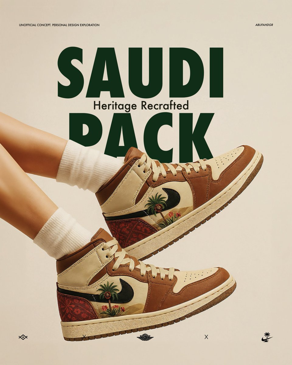 AbufahdGR's tweet image. تخيل لو نايكي قررت تسوي كولكشن #سعودي  🇸🇦

فكرت فيها وقلت ممكن نعرف الناس بثراء الحياة الفطرية عندنا وثقافتنا بشكل رهيييب عن طريق شوز مطرز عليه شغلات سعودية مميزة تروح لكل العالم  🌎

اترككم مع الـ #ثريد البصري الممتع ☕️