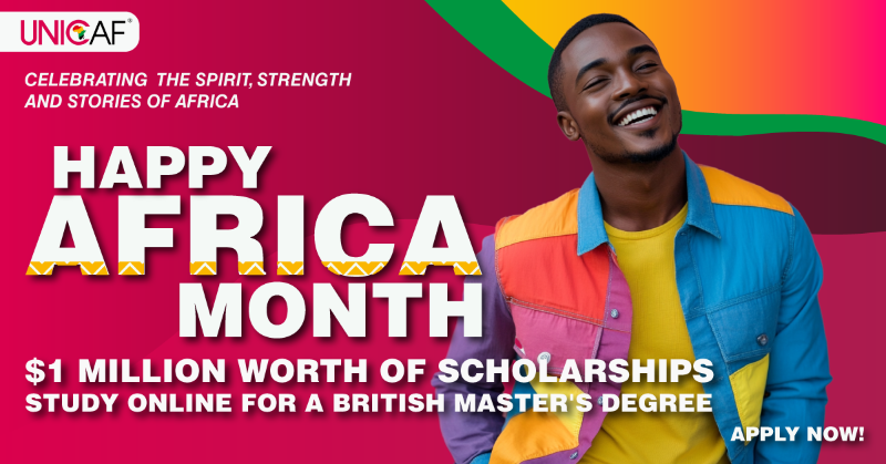 UNICAForg's tweet photo. Unicaf is celebrating Africa Month with $1 million worth of scholarships. Study online for a reputable British degree today