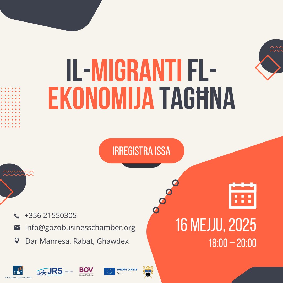 Peress li l-preżenza tal-ħaddiema barranin qed tibdel is-suq tax-xogħol u l-komunità tagħna dan l-avveniment għandu l-għan li jħeġġeġ riflessjoni fuq kif nistgħu nibnu relazzjonijiet aktar ġusti u sostenibbli bejn min iħaddem u l-impjegati barranin

👉 forms.gle/Wo994HoTiP7843…