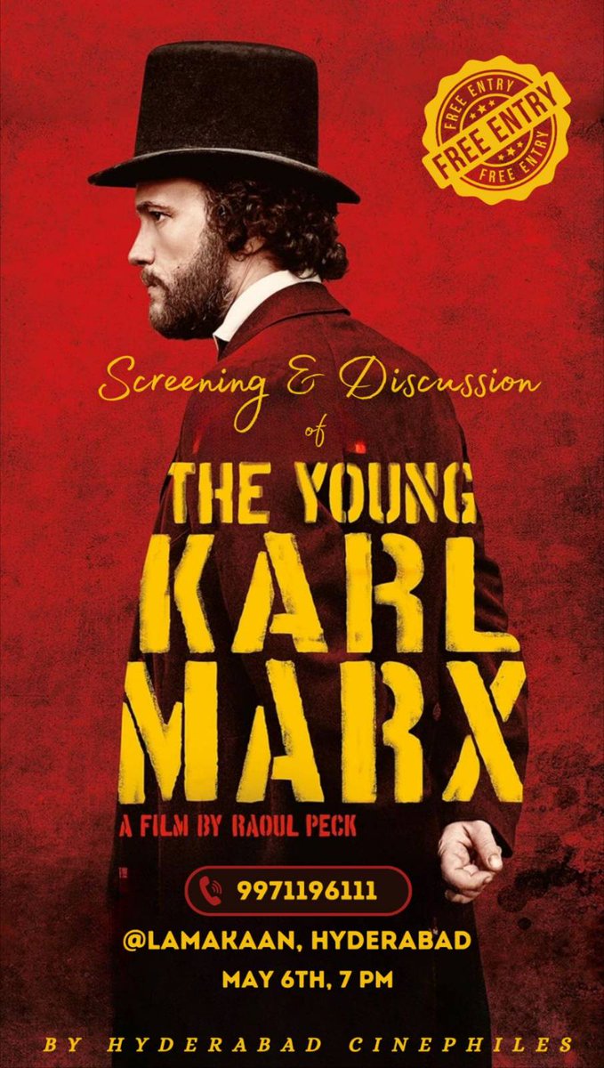 Hydcinephiles's tweet photo. Happening Today, May 6th.

7 pm at Lamakaan.

#TheYoungKarlMarx #Marxism #Hyderabad https://t.co/0MyUaSDxBc