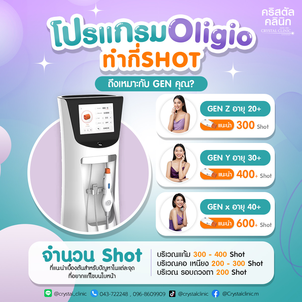 Crystalclinic_m's tweet image. 📣 โปรแกรม Oligio ทำกี่ Shot ถึงจะเหมาะกับเจนคุณ❓
 shorturl.at/0X2uW

#MonopolarRF #Oligio #ยกกระชับผิว #สลายไขมัน #crystalclinic #คริสตัลคลินิก