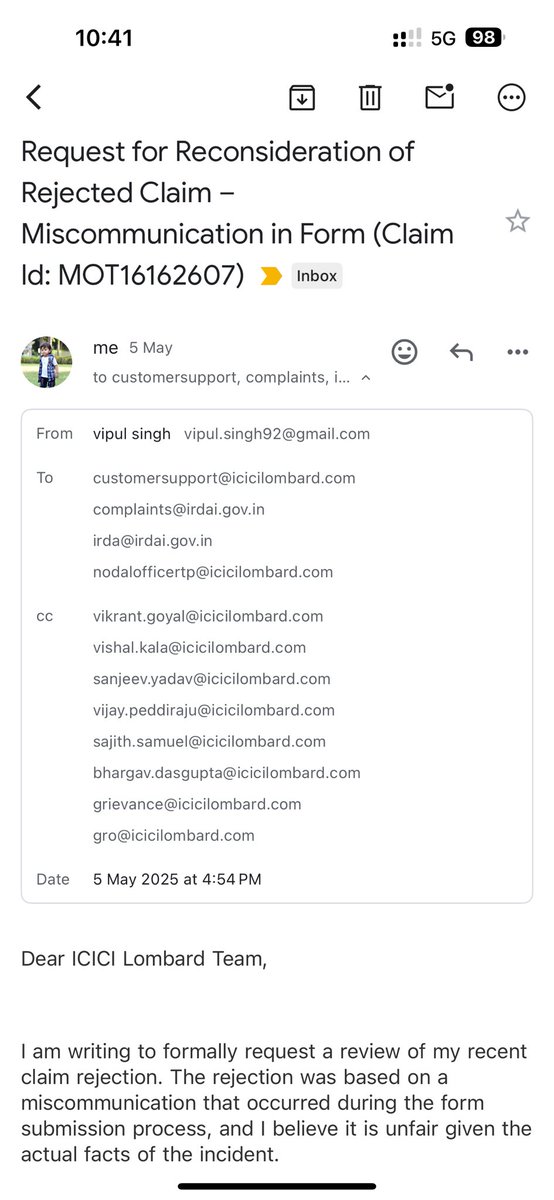 vipulsingh92's tweet photo. Extremely disappointed with @ICICILombard. My claim was unfairly rejected and after writing a detailed mail, no one even bothered to respond. Is this how you treat your customers? #ICICILombard #CustomerServiceFail #InsuranceScam @irdaindia @BajajAllianz @ @ACKOIndia @aajtak @abp https://t.co/aj8Y1bABvb