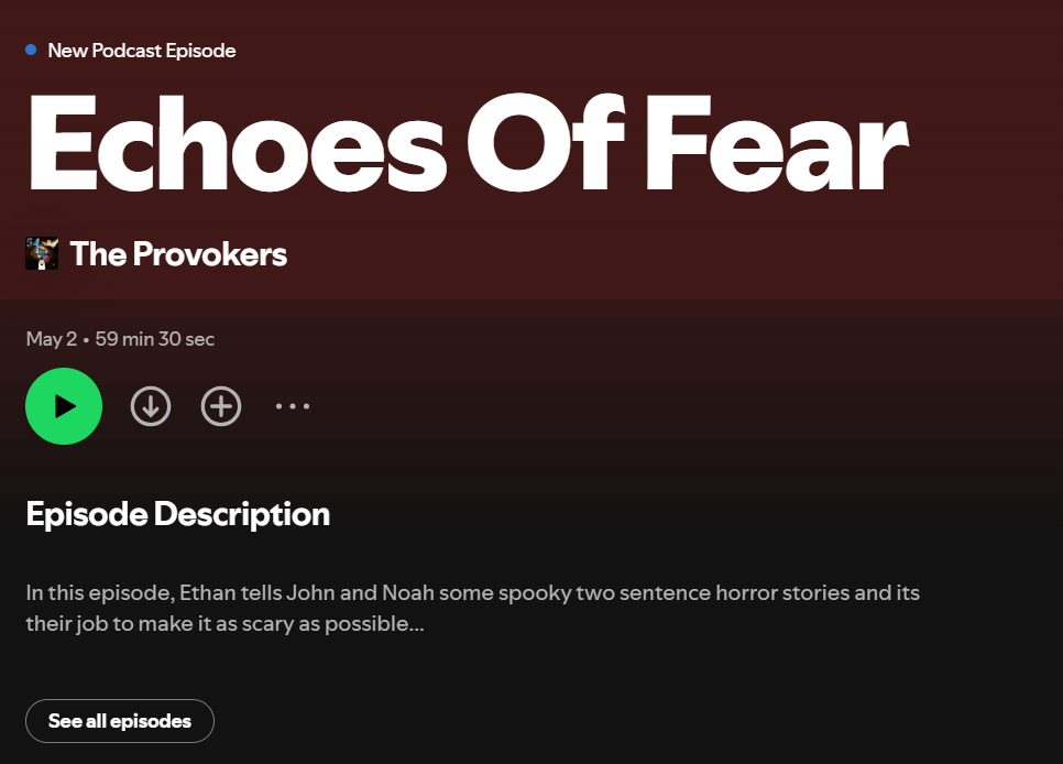 New episode dropped last Friday, did you catch it yet? It involves some spooky two sentence horror stories. Can you handle the spooks?