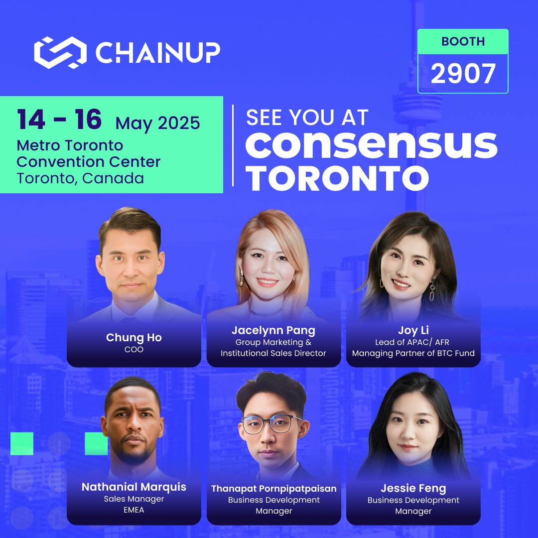 ChainUp (@chainupofficial) on Twitter photo 𝐔𝐧𝐥𝐨𝐜𝐤 𝐭𝐡𝐞 𝐧𝐞𝐱𝐭 𝐥𝐞𝐯𝐞𝐥 𝐨𝐟 𝐝𝐢𝐠𝐢𝐭𝐚𝐥 𝐚𝐬𝐬𝐞𝐭 𝐢𝐧𝐧𝐨𝐯𝐚𝐭𝐢𝐨𝐧 𝐢𝐧 𝐭𝐡𝐞 𝐜𝐢𝐭𝐲 𝐭𝐡𝐚𝐭 𝐬𝐭𝐚𝐫𝐭𝐞𝐝 𝐢𝐭 𝐚𝐥𝐥! Join ChainUp at <a href="/consensus2025/">Consensus 2025</a> by CoinDesk, from 14-16 May, in Toronto – the birthplace of Ethereum and a powerhouse of North 𝐔𝐧𝐥𝐨𝐜𝐤 𝐭𝐡𝐞 𝐧𝐞𝐱𝐭 𝐥𝐞𝐯𝐞𝐥 𝐨𝐟 𝐝𝐢𝐠𝐢𝐭𝐚𝐥 𝐚𝐬𝐬𝐞𝐭 𝐢𝐧𝐧𝐨𝐯𝐚𝐭𝐢𝐨𝐧 𝐢𝐧 𝐭𝐡𝐞 𝐜𝐢𝐭𝐲 𝐭𝐡𝐚𝐭 𝐬𝐭𝐚𝐫𝐭𝐞𝐝 𝐢𝐭 𝐚𝐥𝐥! Join ChainUp at <a href="/consensus2025/">Consensus 2025</a> by CoinDesk, from 14-16 May, in Toronto – the birthplace of Ethereum and a powerhouse of North