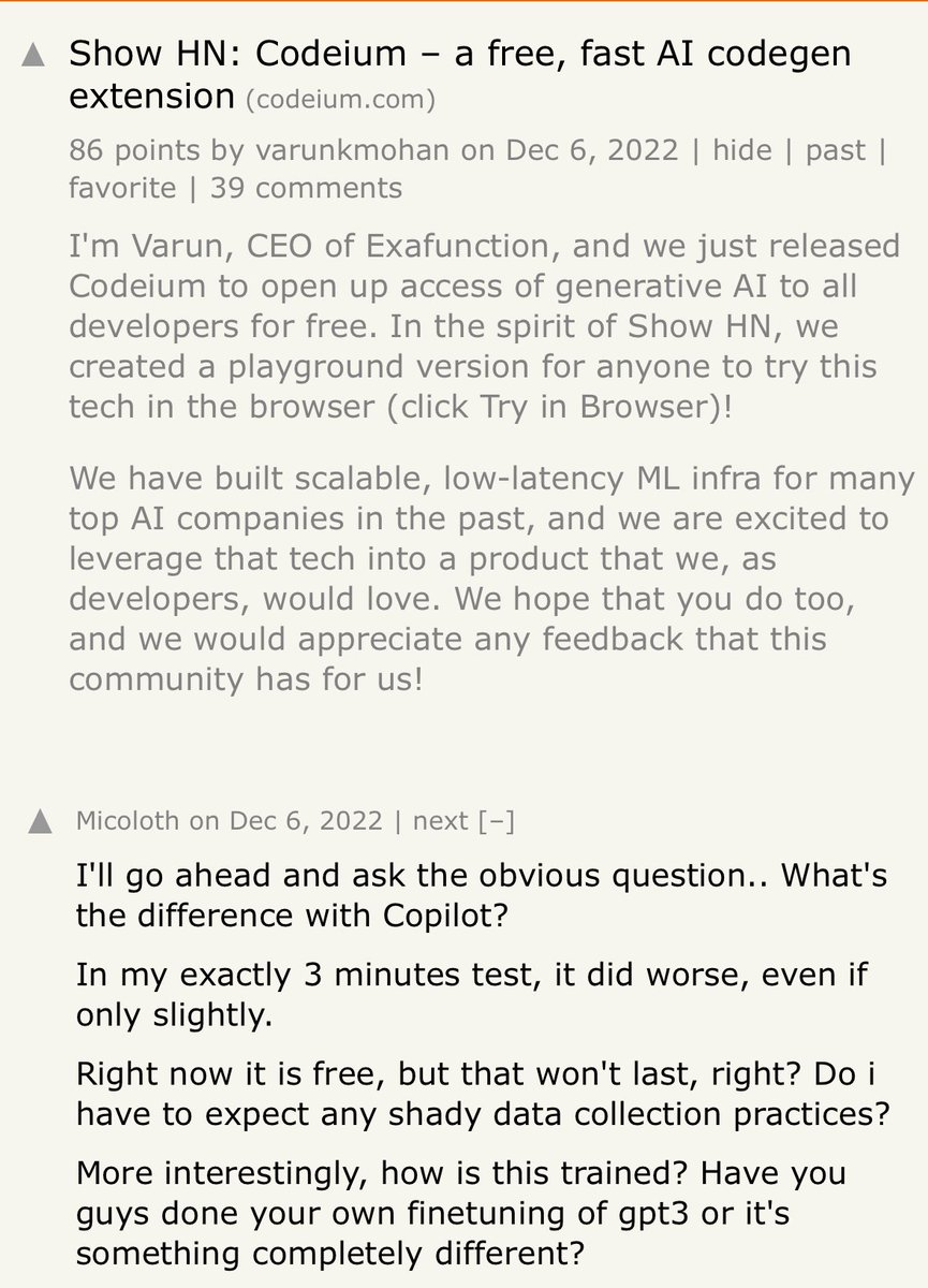 Let’s see what the smart folks on hacker news had to say about the original windsurf launch