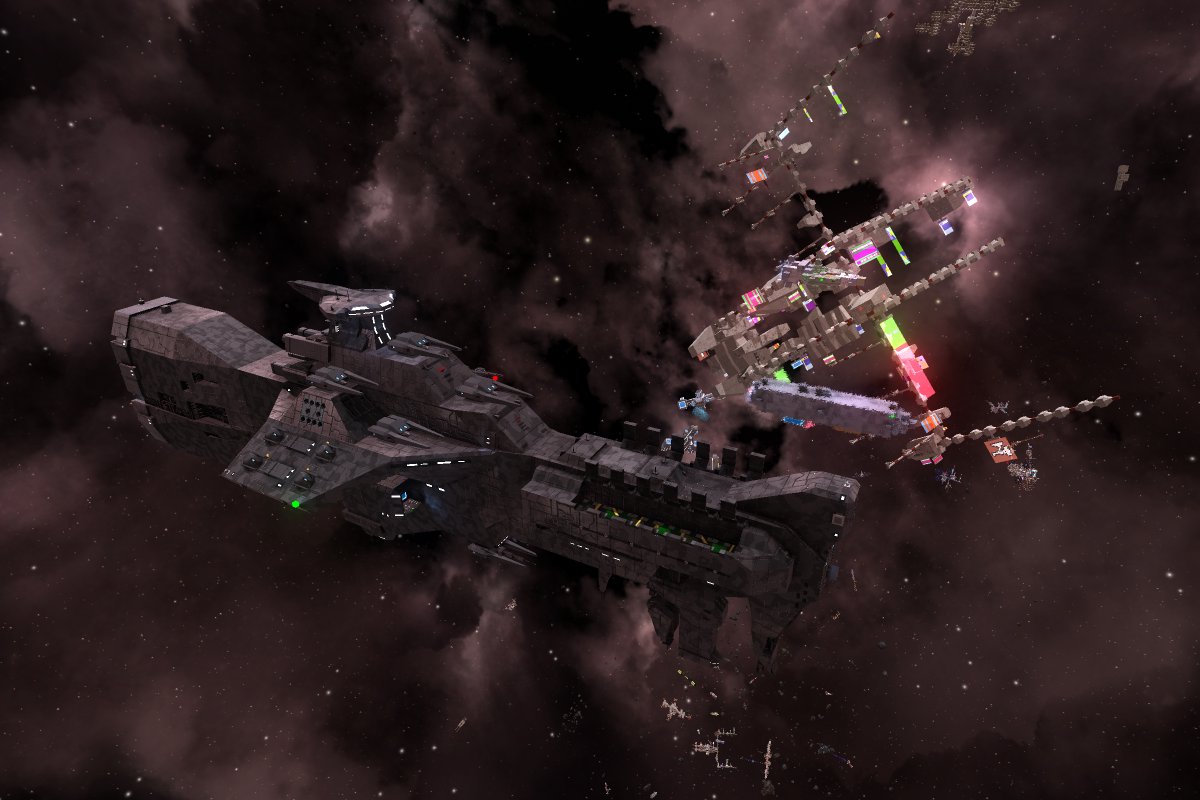 HawkeyeNFO's tweet photo. @rtypetactics The Heimdall-class dreadnought is a pretty cool looking ship.  Someone recreated it in the sandbox space game "Avorion", and you can really arm it up, although the weapons in that game don't quite approach the level of the strongest R-Type weapons. https://t.co/ThldAKpblm