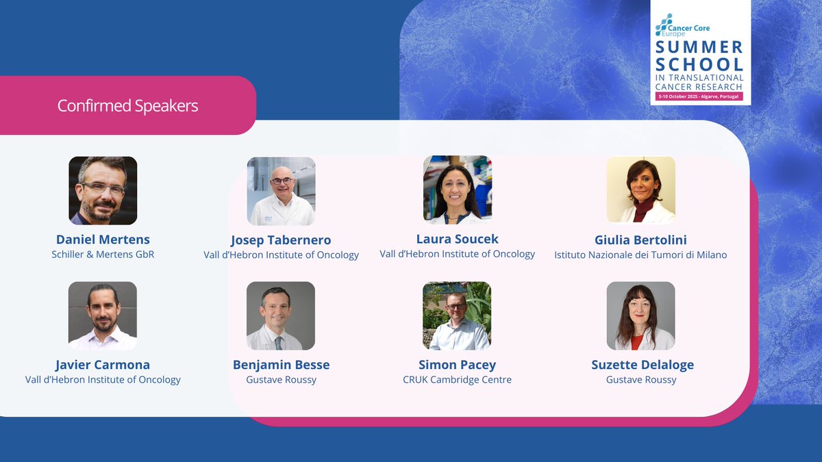 Cancer Core Europe (@cancercoreeu) on Twitter photo Check out the #CCESumSchool25 Day 1 speakers! Topics include precision medicine, early detection & clinical trials. Apply now ➡️ cancercoreeurope.eu/summerschool
<a href="/NKI_nl/">The Netherlands Cancer Institute</a> <a href="/DKFZ/">DKFZ</a> <a href="/GustaveRoussy/">Gustave Roussy</a> <a href="/IstTumori/">Istituto Tumori</a> <a href="/karolinskainst/">Karolinska Institutet</a> <a href="/CRUKCamCentre/">CRUK Cambridge Centre</a> @vhio <a href="/NCT_HD/">NCT Heidelberg</a>
<a href="/LauraSoucek/">Laura Soucek</a> <a href="/FJCarmonas/">Javier Carmona 🇪🇺</a> <a href="/BenjaminBesseMD/">Benjamin Besse</a> Check out the #CCESumSchool25 Day 1 speakers! Topics include precision medicine, early detection & clinical trials. Apply now ➡️ cancercoreeurope.eu/summerschool
<a href="/NKI_nl/">The Netherlands Cancer Institute</a> <a href="/DKFZ/">DKFZ</a> <a href="/GustaveRoussy/">Gustave Roussy</a> <a href="/IstTumori/">Istituto Tumori</a> <a href="/karolinskainst/">Karolinska Institutet</a> <a href="/CRUKCamCentre/">CRUK Cambridge Centre</a> @vhio <a href="/NCT_HD/">NCT Heidelberg</a>
<a href="/LauraSoucek/">Laura Soucek</a> <a href="/FJCarmonas/">Javier Carmona 🇪🇺</a> <a href="/BenjaminBesseMD/">Benjamin Besse</a>
