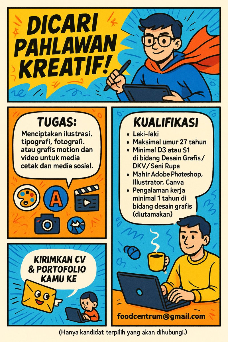 FoodCentrum's tweet photo. Wanted!!! Design Grafis. #Jobs #jobsearch #Loker https://t.co/dNNHDgbanL