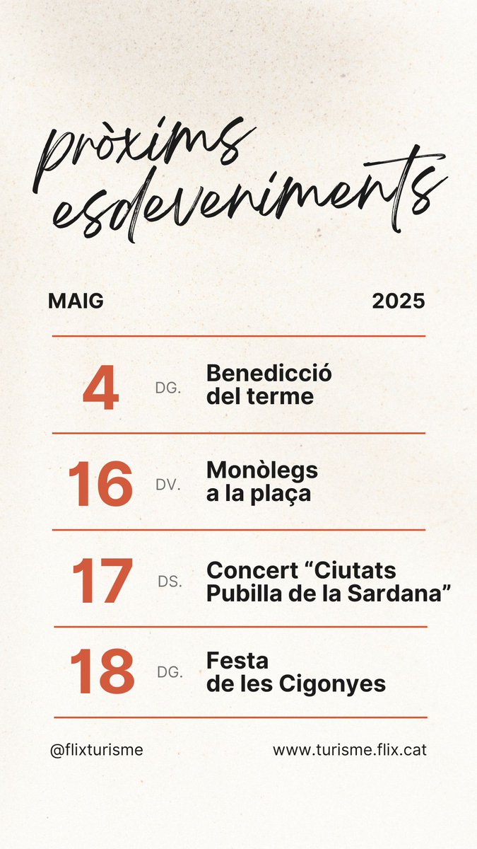 L'agenda de maig arriba amb propostes molt diverses per a petits i grans 🤩 No us ho perdeu!
#FlixTurisme #RiberadEbreTurisme #TerresdelEbre #catalunyaexperience #descobreixcatalunya